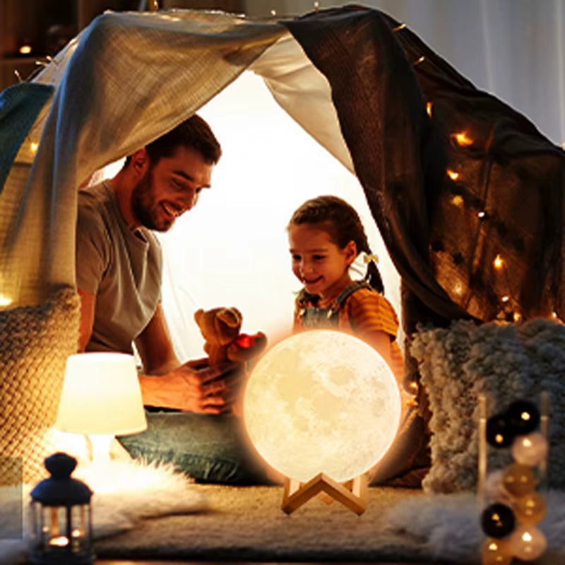 3D Print Rechargeable Moon Lamp LED Night Light Creative Touch Switch Remote Control Light for Bedroom Decoration Birthday Gift