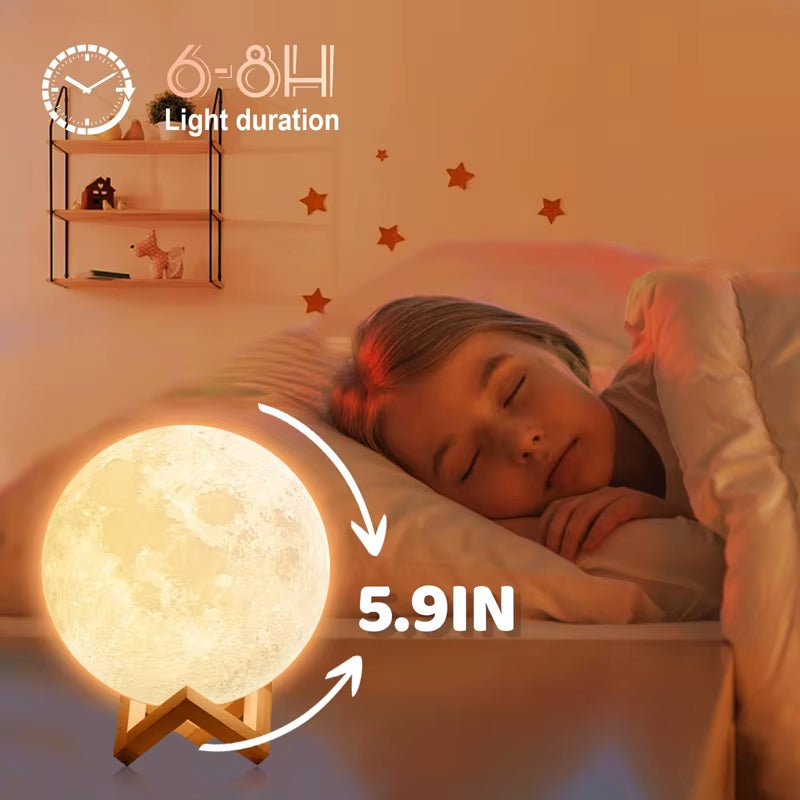 3D Print Rechargeable Moon Lamp LED Night Light Creative Touch Switch Remote Control Light for Bedroom Decoration Birthday Gift