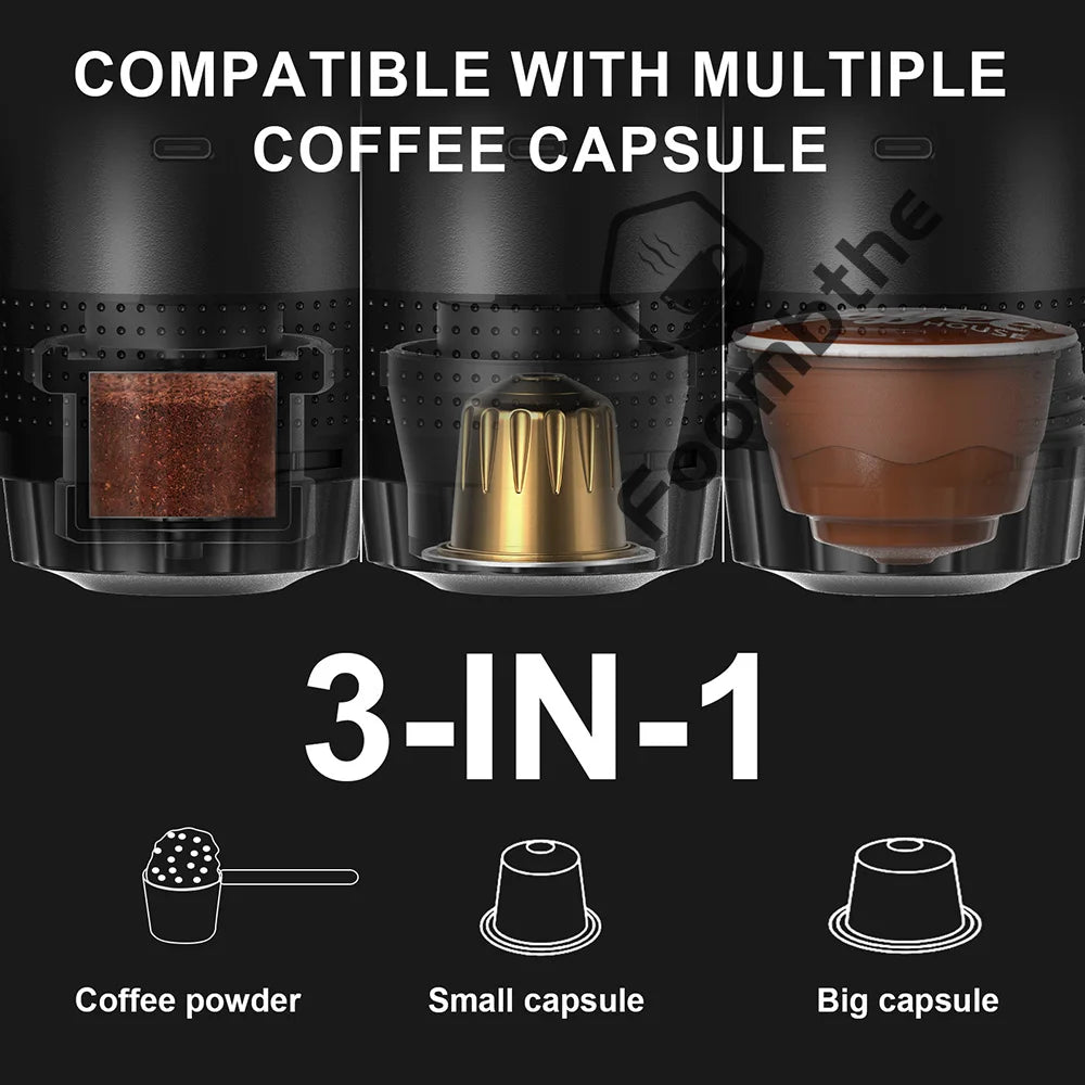 Wireless Electric Portable Espresso Coffee Machine for Car & Home Camping Coffee Maker 3-In-1 Capsule Powder Travel Coffee Maker