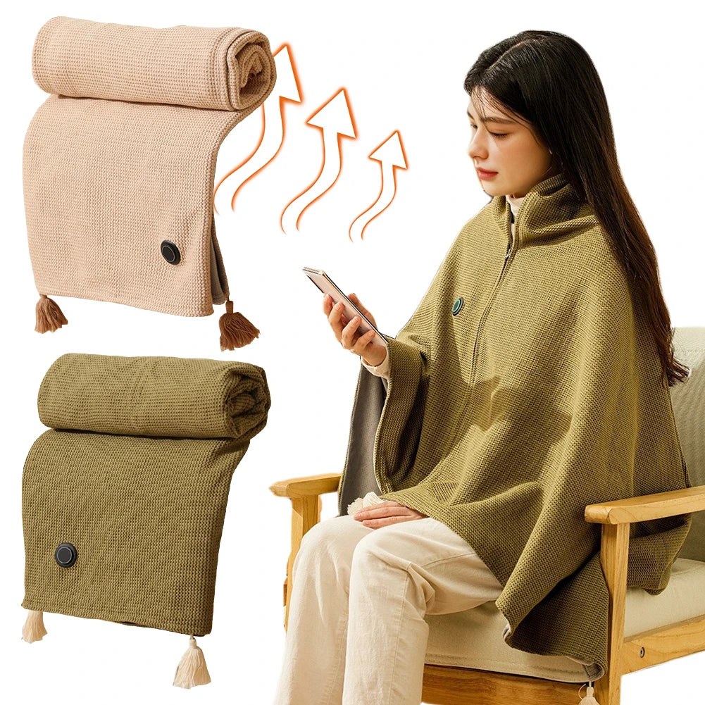 Wearable Heating Electric Blanket Shawl USB Heated Blanket Shawl Portable Body Warmer Blanket for Home Office