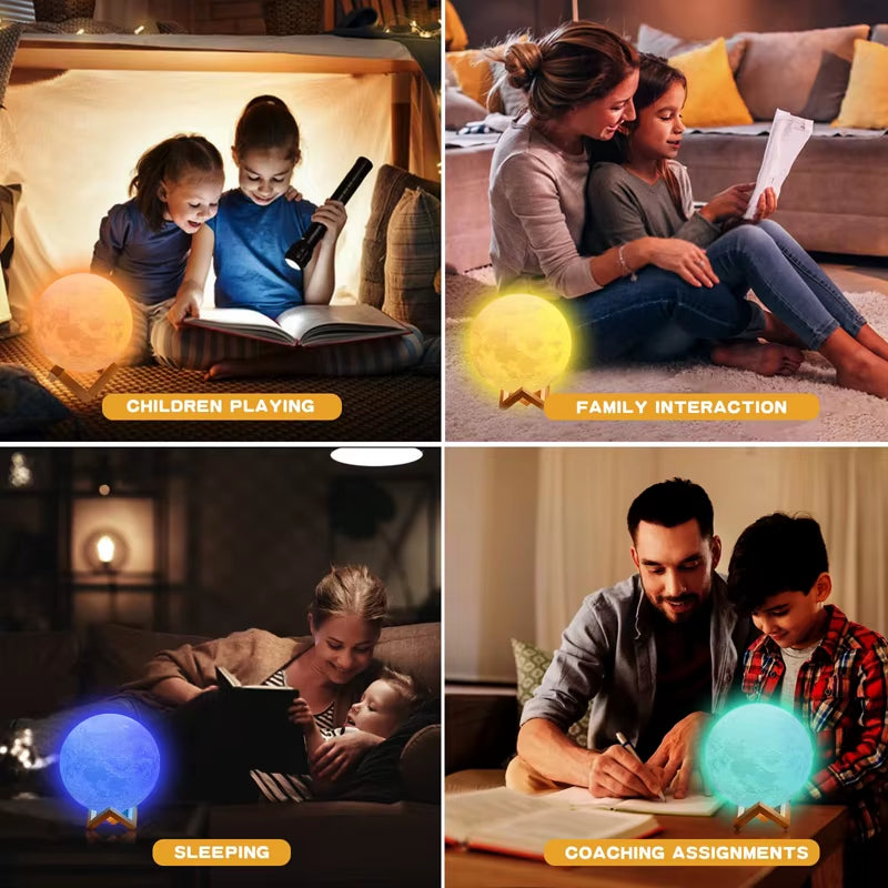 3D Print Rechargeable Moon Lamp LED Night Light Creative Touch Switch Remote Control Light for Bedroom Decoration Birthday Gift